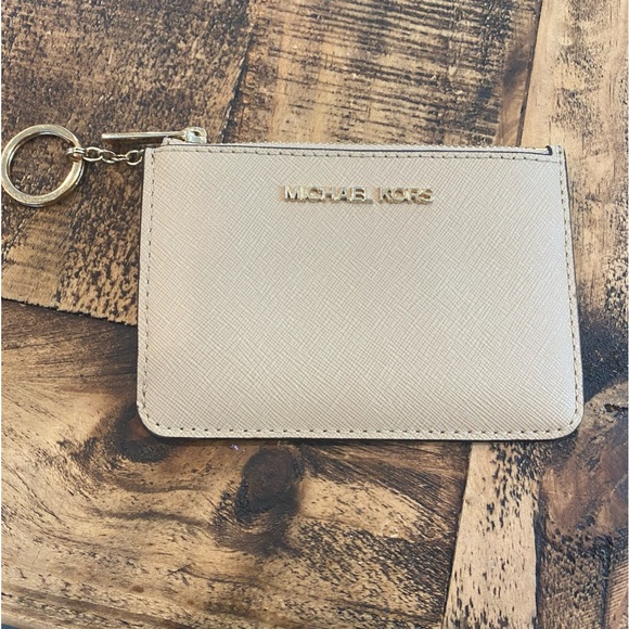 Michael Kors Handbags - Michael Kors Tan Leather Jet Set Small Top Zip Coin Pouch with Key Chain